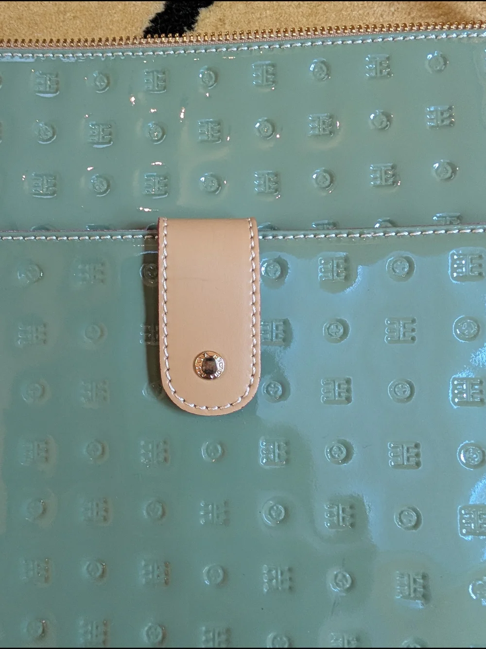 Arcadia Sage Green Patent Crossbody with Beige Trim